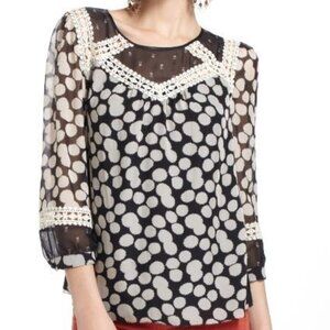 Anthropologie "Meteor Flare Peasant Blouse" Black & White
